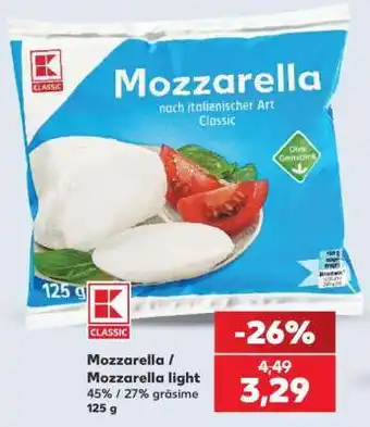 Kaufland Mozzarella/ Mozzarella light Ofertă