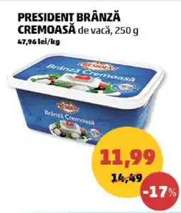 Penny PRESIDENT BRÂNZĂ CREMOASĂ de vacă, 250 g Ofertă
