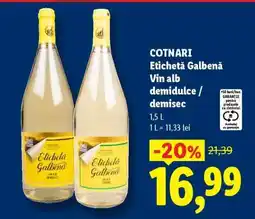 Lidl COTNARI Etichetă Galbenă Vin alb demidulce / demisec Ofertă