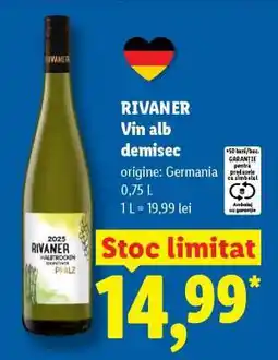 Lidl RIVANER Vin alb demisec Ofertă