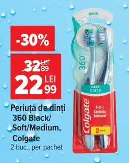Carrefour Periuță de dinți 360 Black/Soft/Medium, Colgate Ofertă