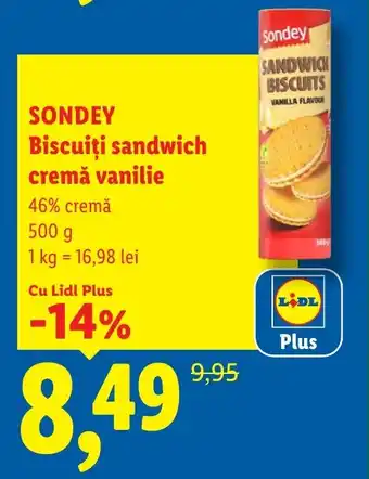 Lidl SONDEY Biscuiţi sandwich cremă vanilie Ofertă