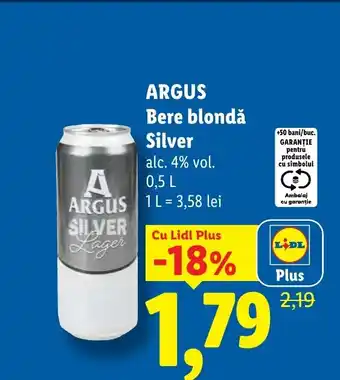 Lidl ARGUS Bere blondă Silver Ofertă