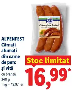 Lidl ALPENFEST Cârnaţi afumați din carne de porc şi vită Ofertă