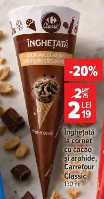 Carrefour Înghețată la cornet cu cacao și arahide, Carrefour Classic Ofertă