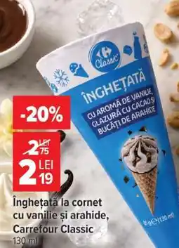 Carrefour Înghețată la cornet cu vanilie și arahide, Carrefour Classic Ofertă