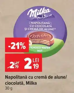 Carrefour Napolitană cu cremă de alune/ciocolată, Milka Ofertă