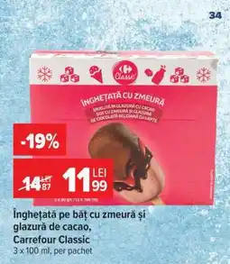 Carrefour Înghețată pe băț cu zmeură și glazură de cacao, Carrefour Classic Ofertă