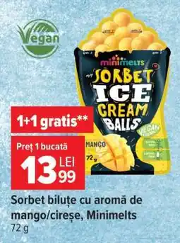 Carrefour Sorbet biluțe cu aromă de mango/cireșe, Minimelts Ofertă