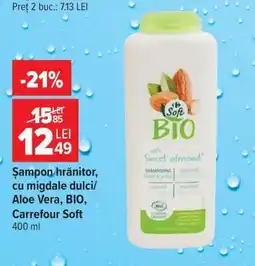 Carrefour Șampon hrănitor, cu migdale dulci/Aloe Vera, BIO, Carrefour Soft Ofertă