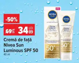 Carrefour Cremă de față Nivea Sun Luminous SPF 50+ Ofertă
