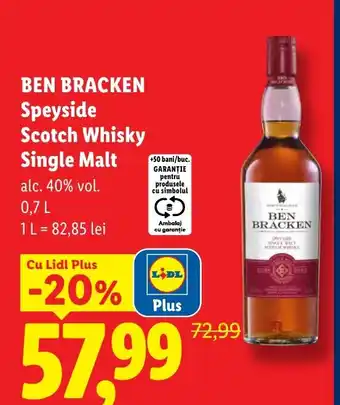 Lidl BEN BRACKEN Speyside Scotch Whisky Single Malt Ofertă