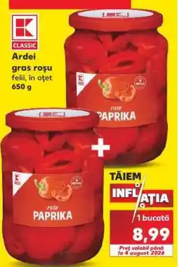 Kaufland Ardei gras roșu felii, în oțet 650 g Ofertă