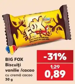 Kaufland BIG FOX Biscuiți vanilie/cacao cu cremă cacao 30 g Ofertă