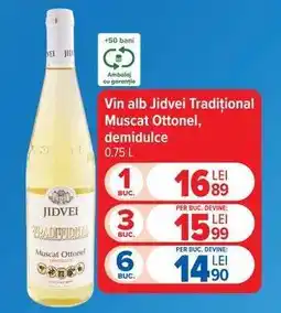 Carrefour Vin alb Jidvei Tradițional Muscat Ottonel, demidulce Ofertă