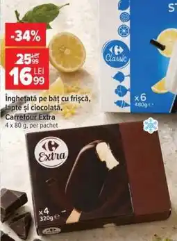 Carrefour Înghețată pe băț cu frișcă, lapte și ciocolată, Carrefour Extra Ofertă