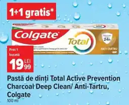 Carrefour Pastă de dinți Total Active Prevention Charcoal Deep Clean/Anti-Tartru, Colgate Ofertă