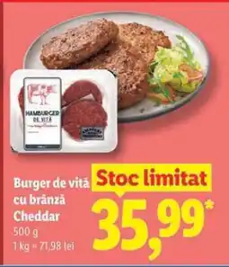 Lidl Burger de vită cu brânză Cheddar Ofertă