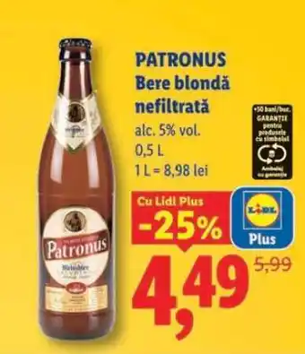 Lidl Patronus Bere blondă nefiltrată Ofertă
