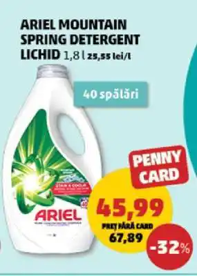 Penny ARIEL MOUNTAIN SPRING DETERGENT LICHID Ofertă