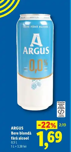 Lidl ARGUS Bere blondă fără alcool Ofertă