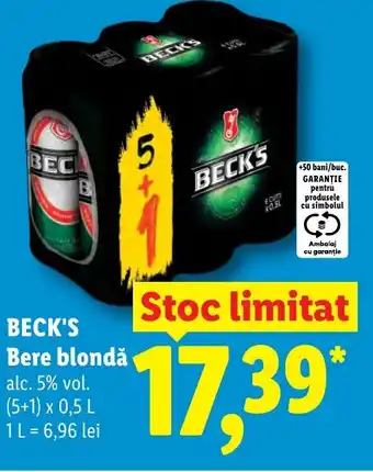 Lidl BECK'S Bere blondǎ Ofertă