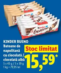 Lidl KINDER BUENO Batoane de napolitană cu ciocolată/ ciocolată albă Ofertă