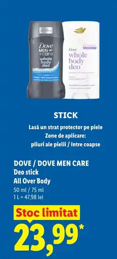 Lidl DOVE/DOVE MEN CARE Deo stick All Over Body Ofertă