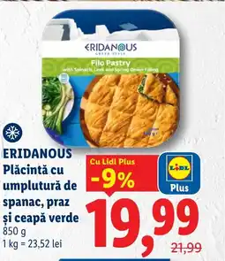 Lidl ERIDANOUS Plăcintă cu umplutură de spanac, praz şi ceapă verde Ofertă