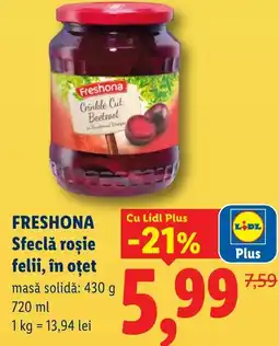 Lidl FRESHONA Sfeclă roşie felii, în oțet Ofertă