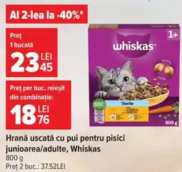 Carrefour Hrană uscată cu pui pentru pisici juniorare/adulte, Whiskas Ofertă