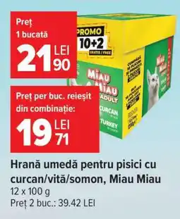 Carrefour Hrană umedă pentru pisici cu curcan/vită/somon, Miau Miau Ofertă