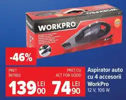 Carrefour Aspirator auto cu 4 accesorii WorkPro Ofertă