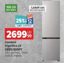 Carrefour Combină frigorifică LG GBBSJ20DPY Ofertă