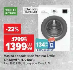 Carrefour Mașină de spălat rufe frontală Arctic APLM1WFSU17210WG Ofertă