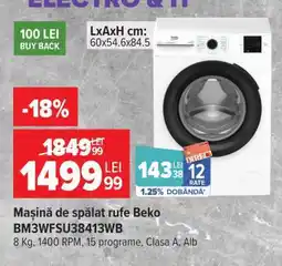 Carrefour Mașină de spălat rufe Beko BM3WFSU38413WB Ofertă