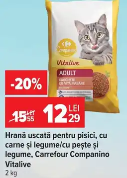 Carrefour Market Hrană uscată pentru pisici, cu carne şi legume/cu peşte şi legume, Carrefour Companino Vitalive Ofertă