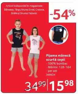 Selgros Pijama mânecă scurtă copii Ofertă