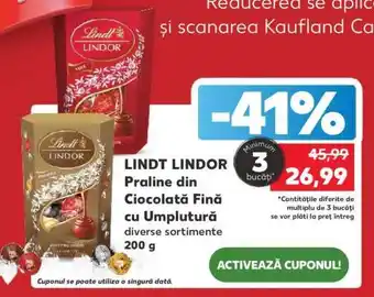 LINDT LINDOR Praline din Ciocolată Fină cu Umplutură