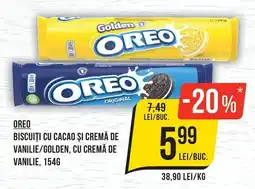 Mega Image Oreo biscuiți cu cacao și cremă de vanilie/golden, cu cremă de vanilie Ofertă