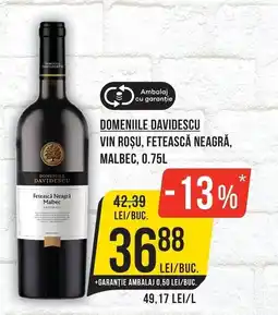 Mega Image Domeniile davidescu vin roşu, fetească neagră, malbec Ofertă
