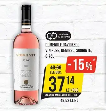 Mega Image Domeniile davidescu vin rose, demisec, sorginte Ofertă
