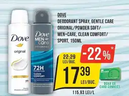Mega Image Dove deodorant spray, gentle care original/powder soft/ men+care, clean comfort/sport Ofertă