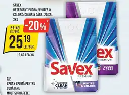 Mega Image Savex detergent pudră, whites & colors/color & care, 20 sp Ofertă
