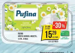 Mega Image Pufina hârtie igienică, mușețel, 3 str Ofertă