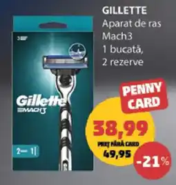 Penny Gillette Aparat de ras Mach3 1 bucată, 2 rezerve Ofertă