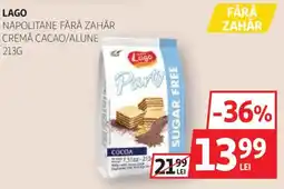 Auchan Lago napolitane fără zahăr cremă cacao/alune Ofertă