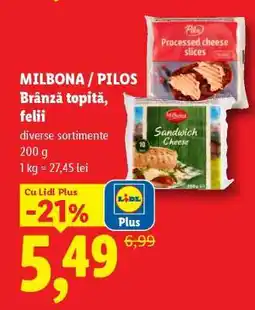Lidl MILBONA / PILOS Brânză topită, felii Ofertă