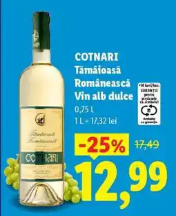 Lidl Cotnari Tămâioasă Românească Vin alb dulce Ofertă