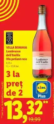 Lidl VILLA BONAGA Lambrusco dell'Emilia Vin petiant rose Ofertă